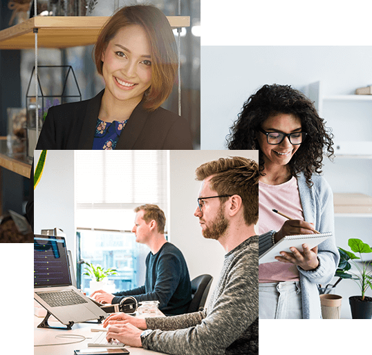Professional software development team working in modern office
