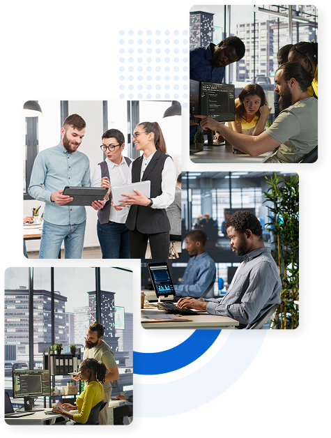 Professional software development team working in modern office